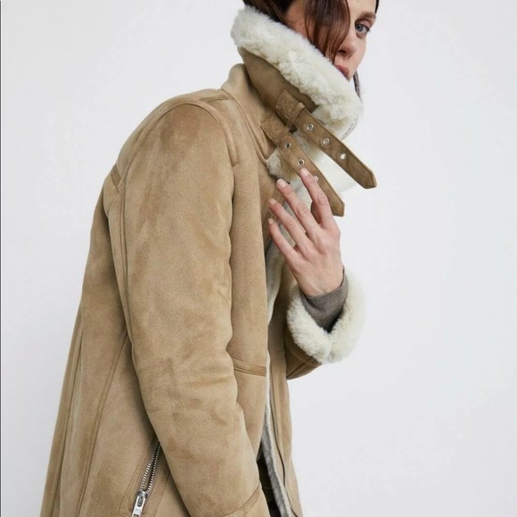 ❤️ ♥️ LAST size M ♥️ ❤️ NWT ZARA FAUX SUEDE LONG BIKER JACKET - Picture 7 of 14